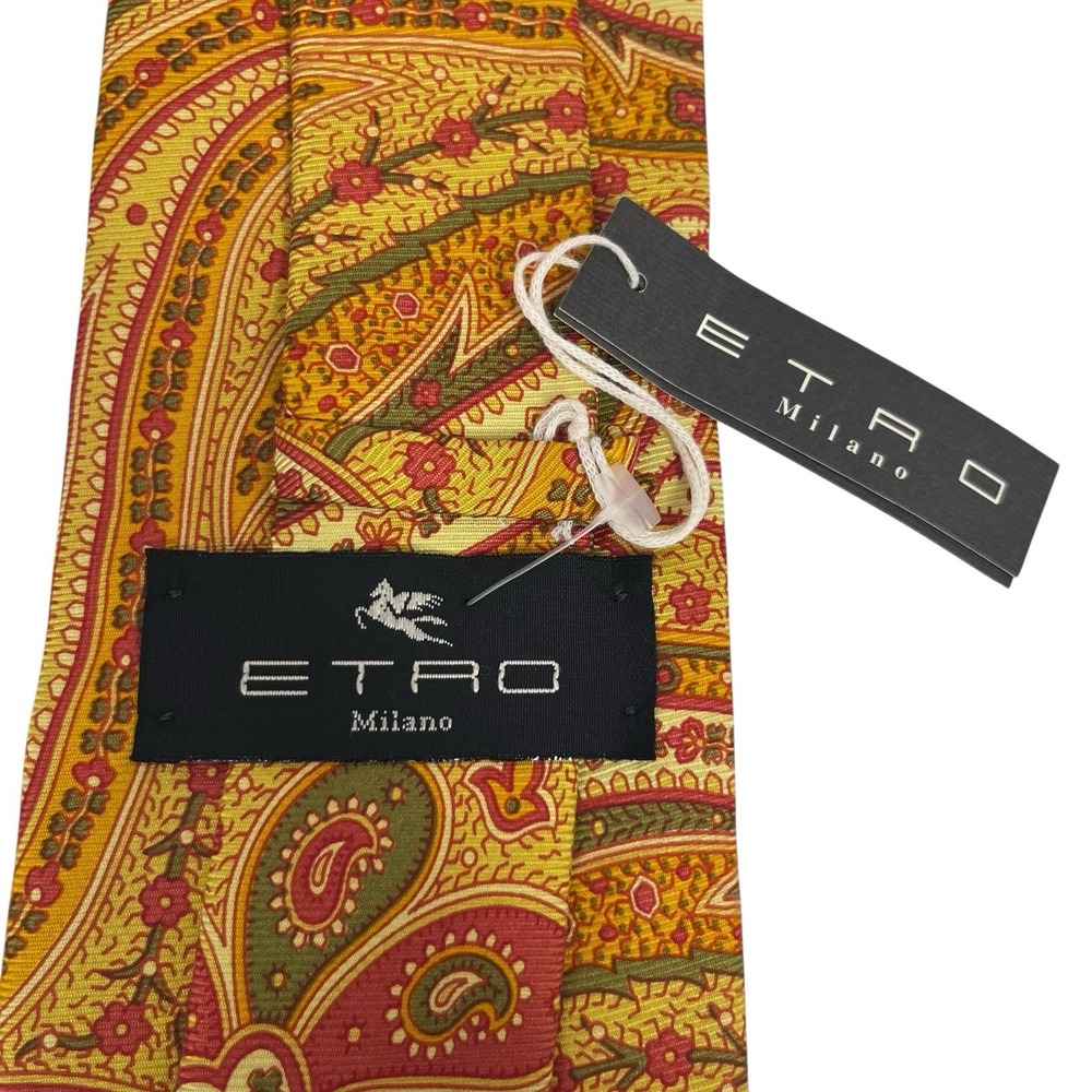 Etro Milano NEW Men's Tie Orange Paisley 100% Satin Silk Italy 3.75" (W) 58" (L)